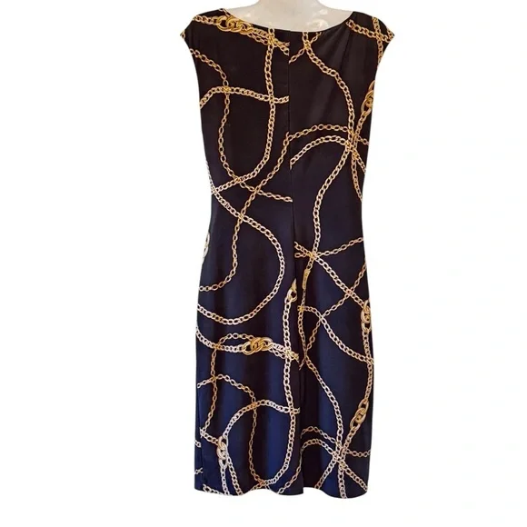 Lauren Ralph Lauren Equestrian Print Stretch Sheath Black with Gold Chains   8 - Picture 7 of 10
